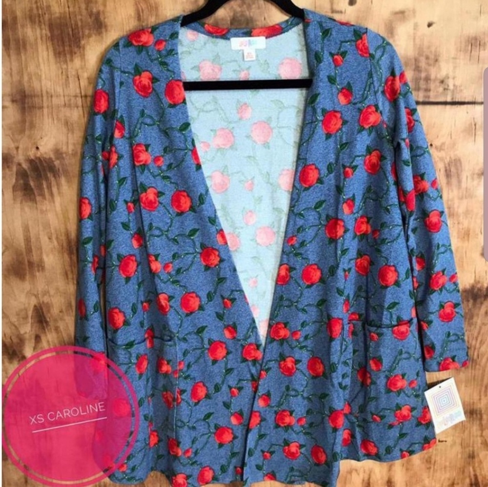 LuLaRoe Blue Red XS Rose Caroline Cardigan XS NWT